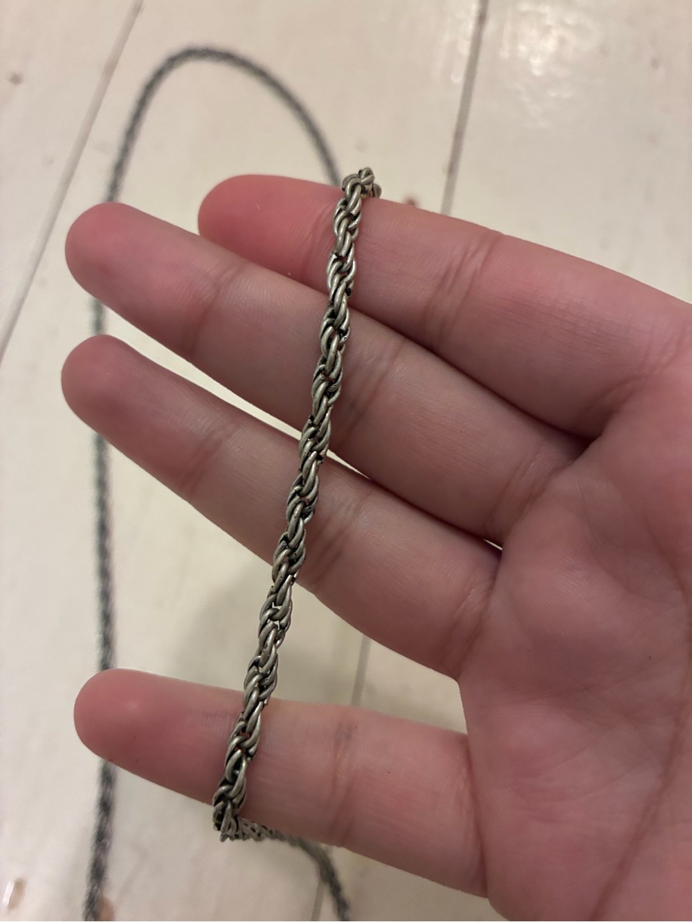 VCLM Silver-Toned LONG Twisted Rope Chain Necklace